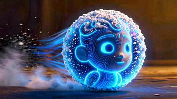 Abstract digital art depicting a glowing blue orb with a face, representing the future of ai and llm technology as a complex world model.