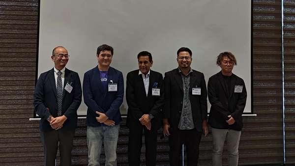 Group photo of five men at a Cyberjaya event, likely related to a MAJECA-JAMECA startup, showcasing innovation and collaboration in the tech industry.